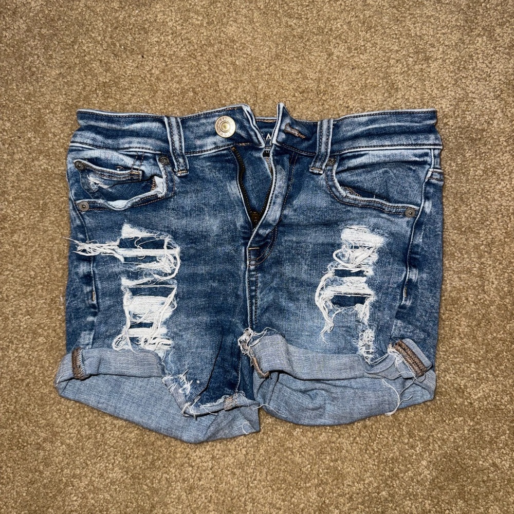 American Eagle Outfitters Blue Distressed Jean Shorts
